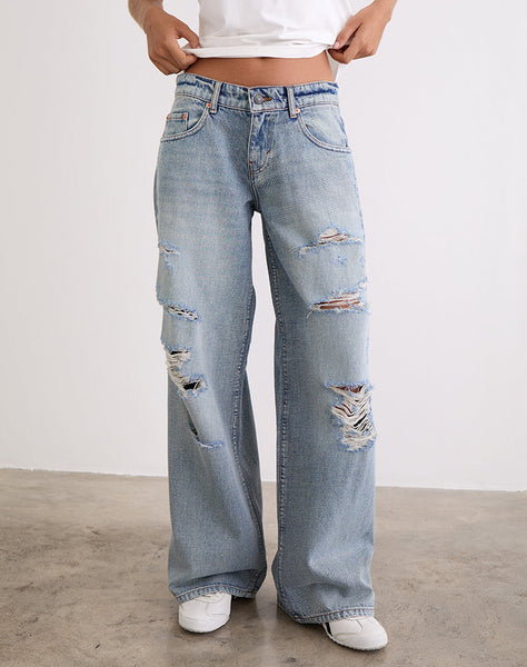 Image of Low Rise Roomy Jeans in Extreme Rip Vintage Blue