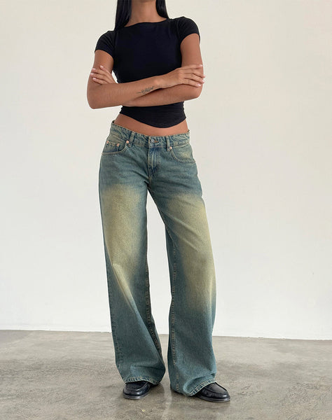 Image of Roomy Extra Wide Low Rise Jean in Mid Used Green