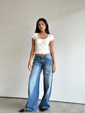 Image of Roomy Extra Wide Low Rise Jeans in Marine Blue Wash