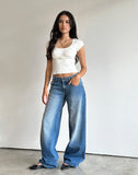 Image of Roomy Extra Wide Low Rise Jeans in Marine Blue Wash