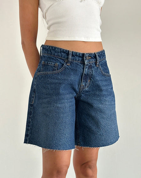 Low Rise Denim Mini Skirt in Dark Vintage Wash