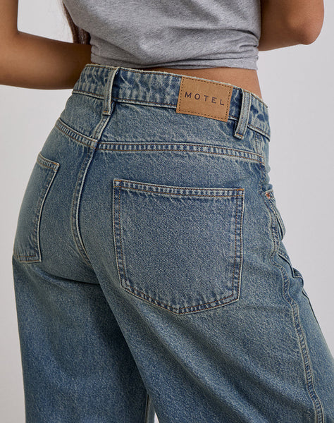 Image of Low Slung Roomy Jeans in Vintage Blue Green