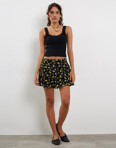 Image of Lowisa Frill Mini Skirt in Buttercup Black Yellow