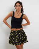 Image of Lowisa Frill Mini Skirt in Buttercup Black Yellow