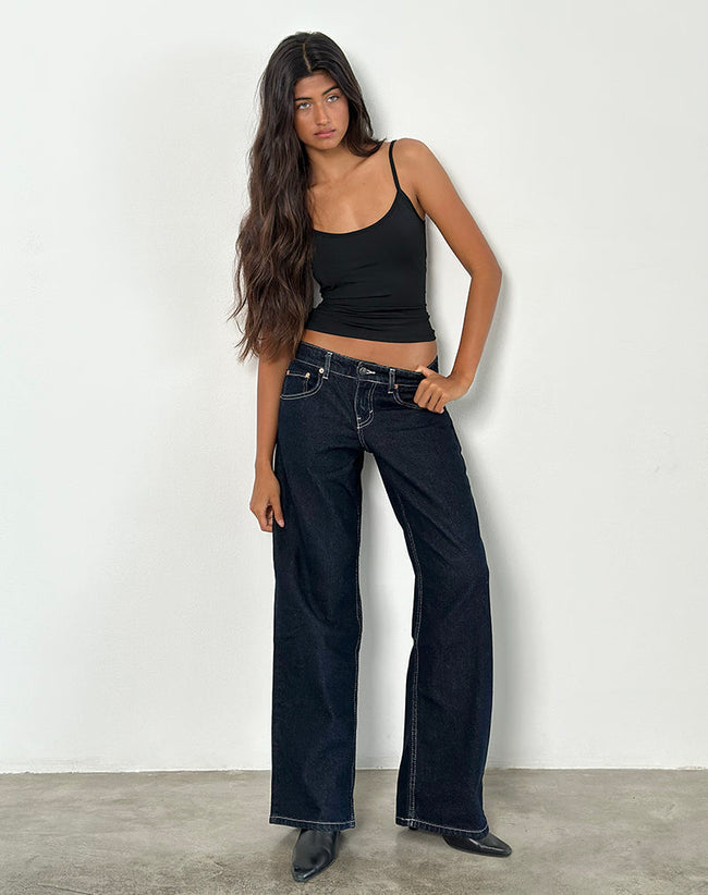 Image of Low Rise Parallel Jeans in Indigo with Contrast Stitch