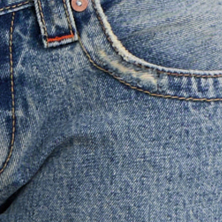 Low Rise Twisted Seam Ripped Jean in True Blue