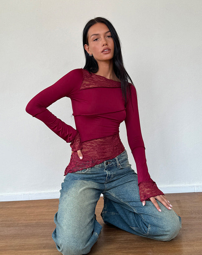 Image of Lucca Long Sleeve Top in Burgundy
