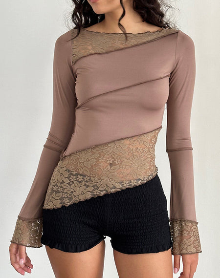 Lunica Long Sleeve Jersey Top in Jacquard Light Taupe