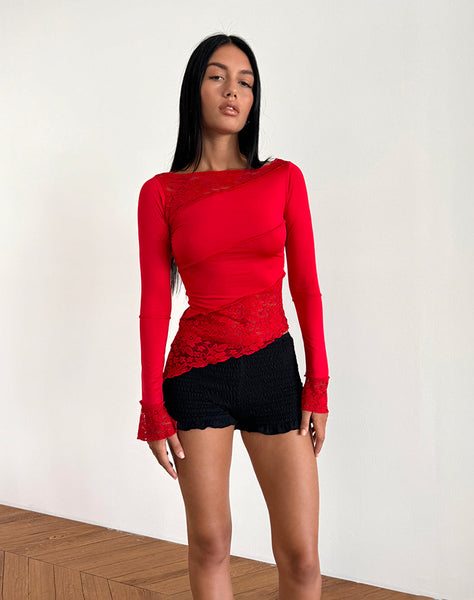 Image of Lucca Long Sleeve Top in Slinky Lace Red