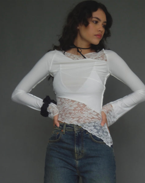 Image of Lucca Long Sleeve Top in Lace White