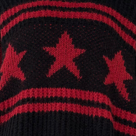 Lulees Oversized Jumper in Black with Red Star and Stripes