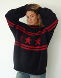 Image of Lulees Oversized Jumper in Black with Red Star and Stripes