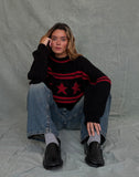 Image of Lulees Oversized Jumper in Black with Red Star and Stripes