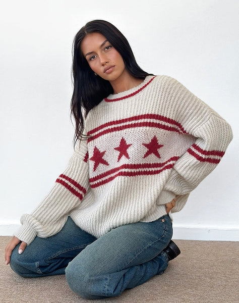 Image of Lulees Oversized Jumper in Oat with Star Stripe