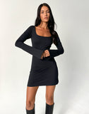 Image of Lulusia Scoop Neck Long Sleeve Mini Dress in Black