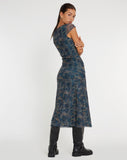 image of Lunama Mesh Midi Dress in Tonal Blue Paisley