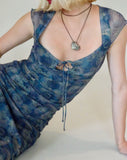 image of Lunama Mesh Midi Dress in Tonal Blue Paisley