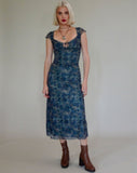 image of Lunama Mesh Midi Dress in Tonal Blue Paisley