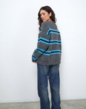 Image of Lunet Knitted Jumper in Stripe Grey and Blue