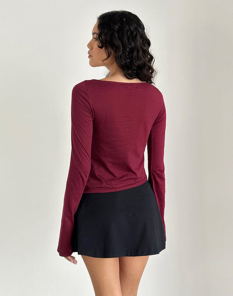 Image of Lunica Long Sleeve Jersey Top in Burgundy