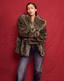 Image of Lupita Jacket in Faux Long Fur Brown