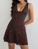 Image of Luscian Mini Dress in Lace Chocolate with Blue Binding