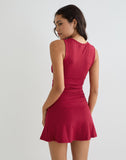Image of Luscian Plunge Mini Dress in Red with Black Micro Polka Print