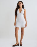 Image of Luscian Plunge Mini Dress in White with Micro Polka Black
