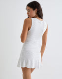 Image of Luscian Plunge Mini Dress in White with Micro Polka Black