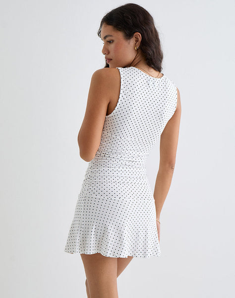 Image of Luscian Plunge Mini Dress in White with Micro Polka Black