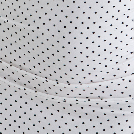 Luscian Plunge Mini Dress in White with Micro Polka Black