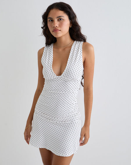 SANALY MINI DRESS MICRO POLKA WHITE