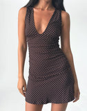 Image of Luscian Plunge Mini Dress in Micro Polka Brown