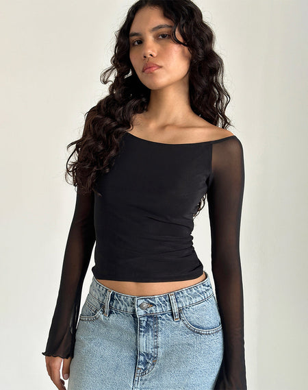 Renie Bardot Top in Black Knit