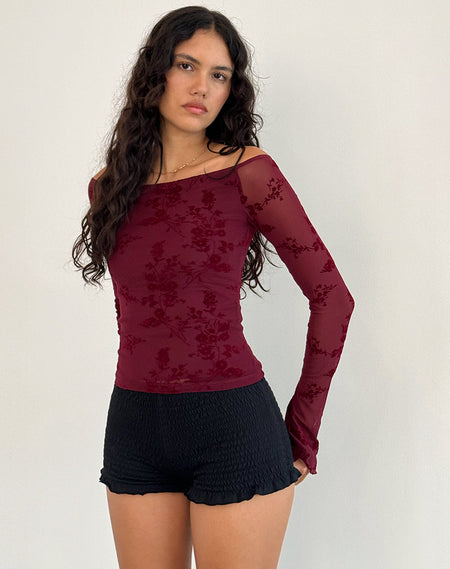 Piroli Top in Ditsy Floral Flock Burnt Maroon