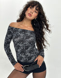 Image of Lutana Bardot Long Sleeve Top in Midnight Floral Grey