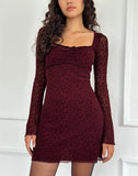 Image of Luth Mini Dress in Ditsy Flocked  Burnt Maroon