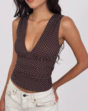 Image of Lycia Plunge Top in Micro Polka Brown