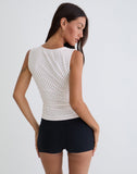Image of Lycia Plunge Top in White with Red Micro Polka Print