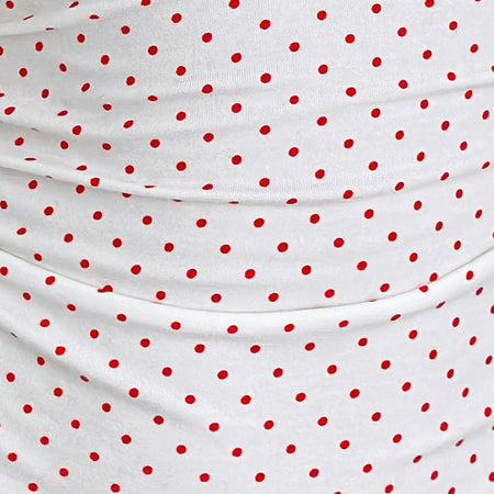 Lycia Plunge Top in White with Red Micro Polka Print