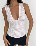 Image of Lycia Plunge Top in White with Red Micro Polka Print