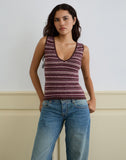 Image of Lycia Plunge Top in Glitter Knit Striped Purple