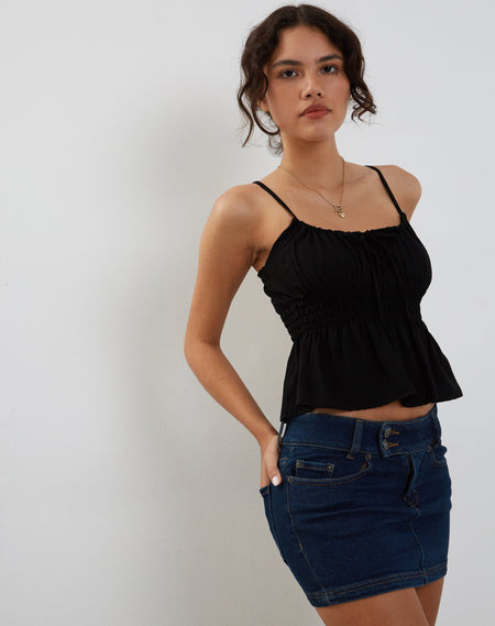 Carys Vest Top in Black Lace with Lace Trim