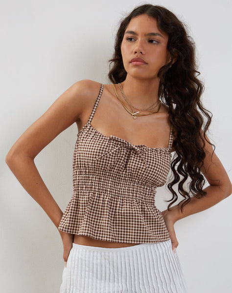 Image of Lyncia Tie Front Cami Top in Mini Gingham