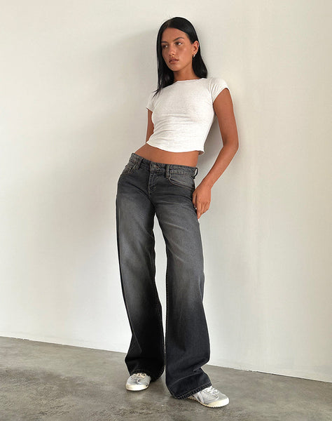 Image of Low Rise Parallel Jeans in Grey Used Bleach