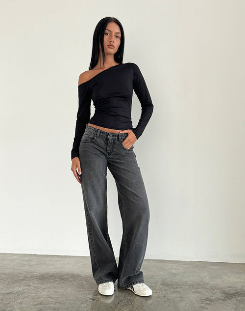 Image of Low Rise Parallel Jeans in Washed Black Grey