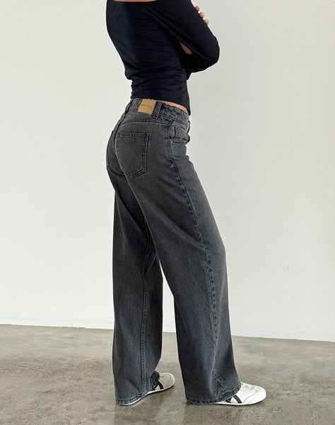 Image of Low Rise Parallel Jeans in Washed Black Grey