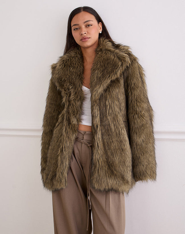 Image of Lupita Jacket in Faux Long Fur Brown
