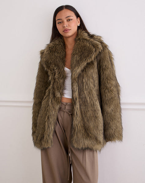 Image of Lupita Jacket in Faux Long Fur Brown