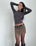 Image of Mabel High Neck Long Sleeve Top in Rib Black Forest